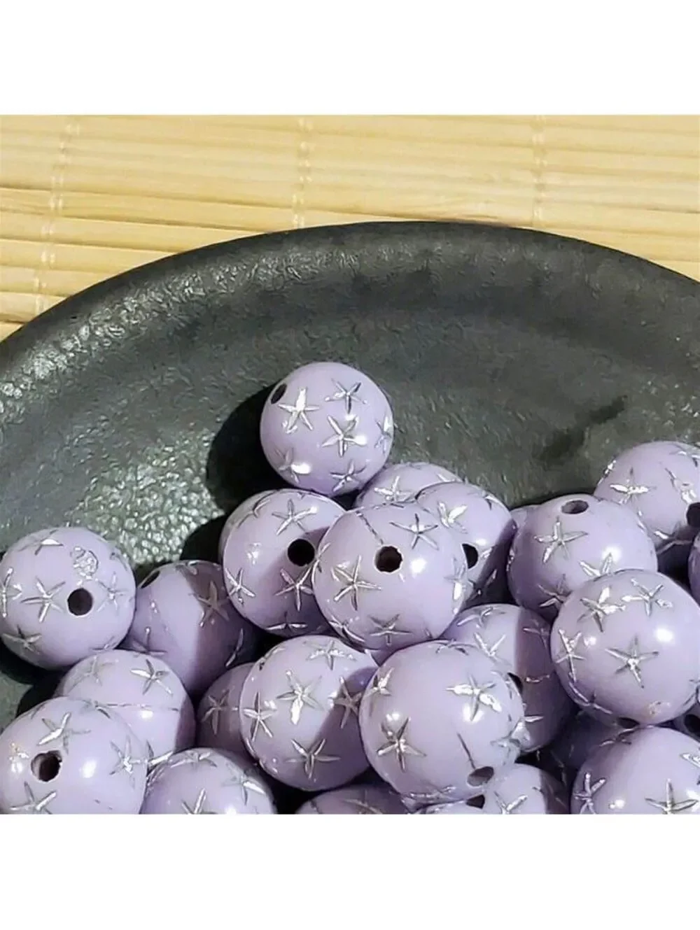 10 Vintage Retro Lavender Silver Stars 12mm Round Acrylic Shabby Chic Beads